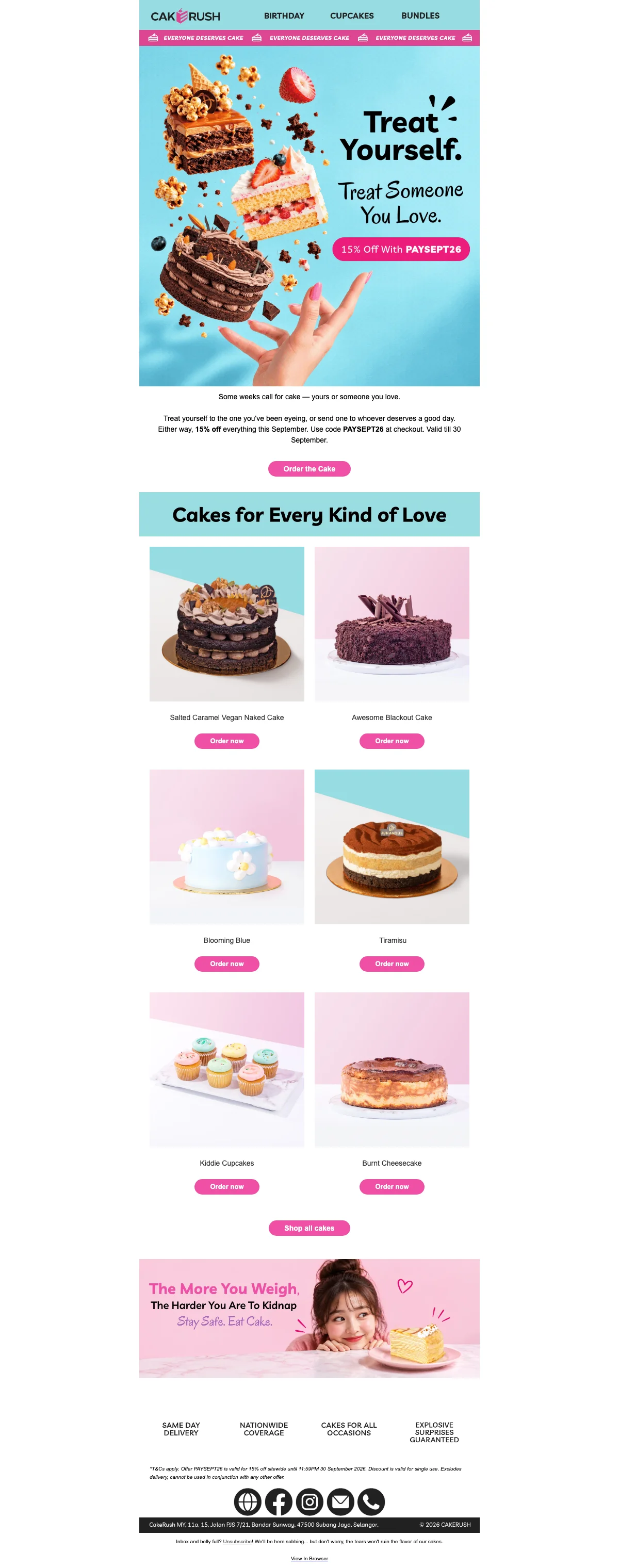 Proof of coupon - cakerush - [[15% off]] birthday cupcake bundles and all cakes sitewide this September