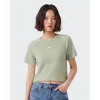 Women Ribbed Raglan Stripe Cropped Top