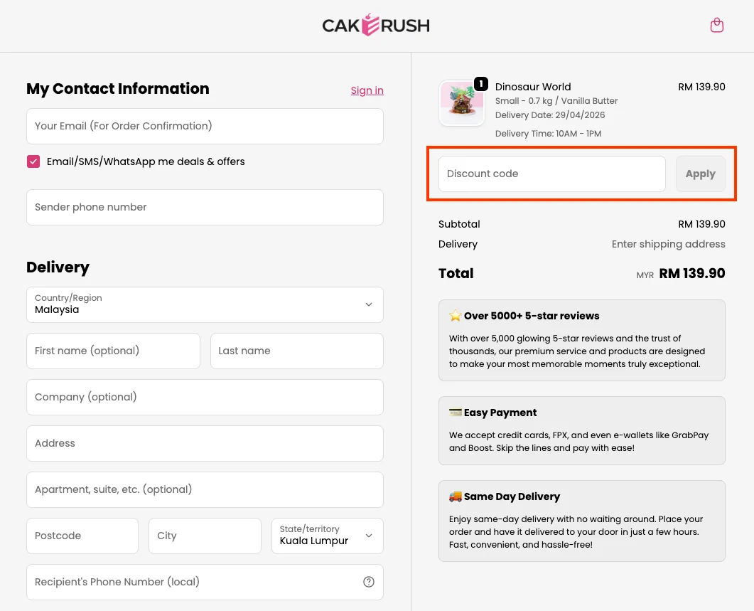 How to use a working coupon code? - cakerush