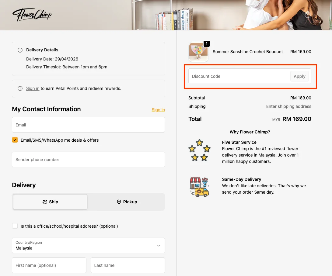 How to use a working coupon code? - Flower Chimp